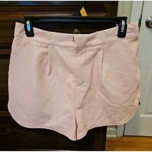 Grey Lab Pink Faux Vegan Leather Sz M Elastic Back Pocket Shorts Fully Lined